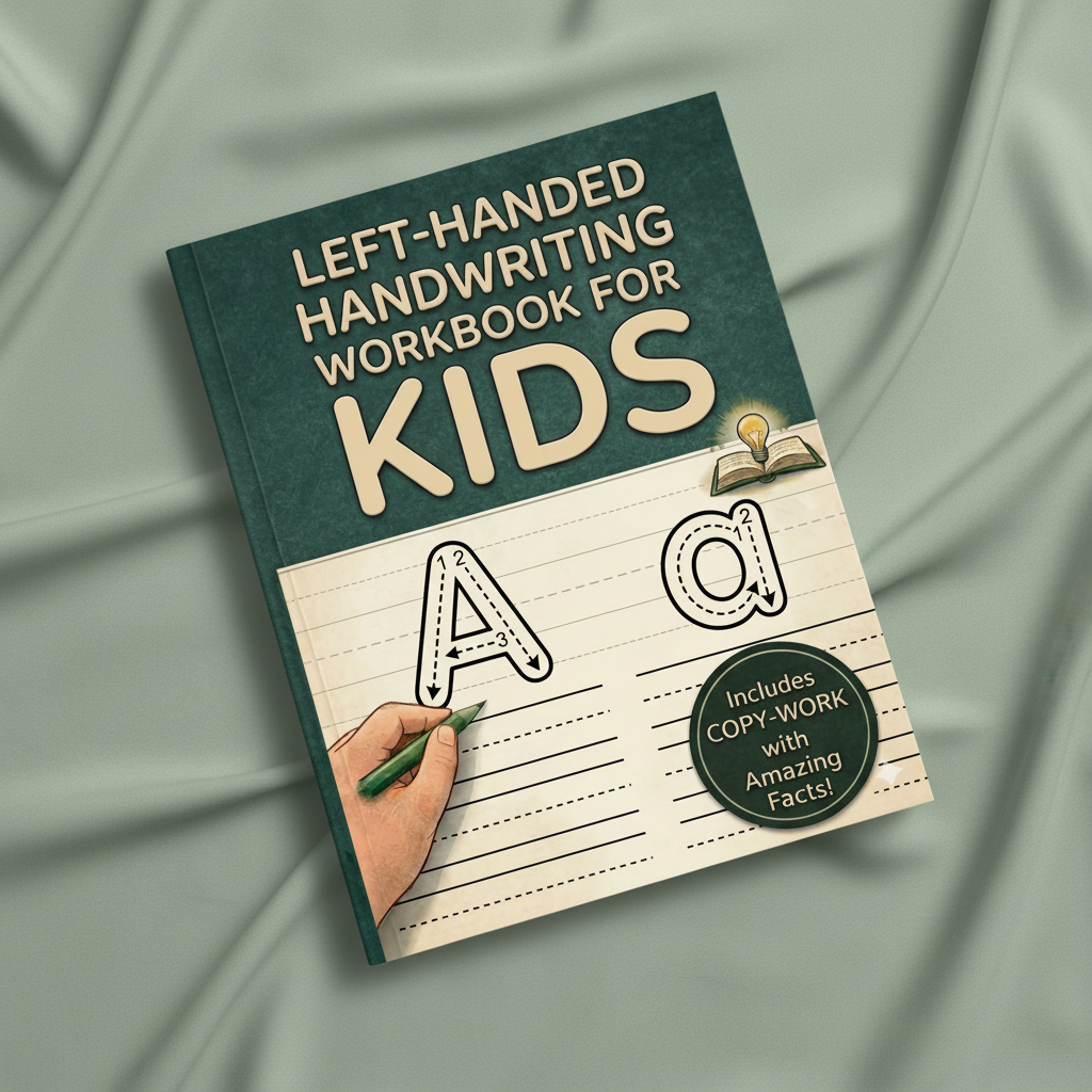 Left-Handed Handwriting Workbook Flat Lay
