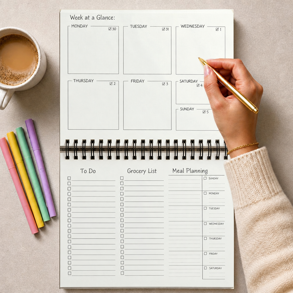 Planner mockup with corrected interior pages