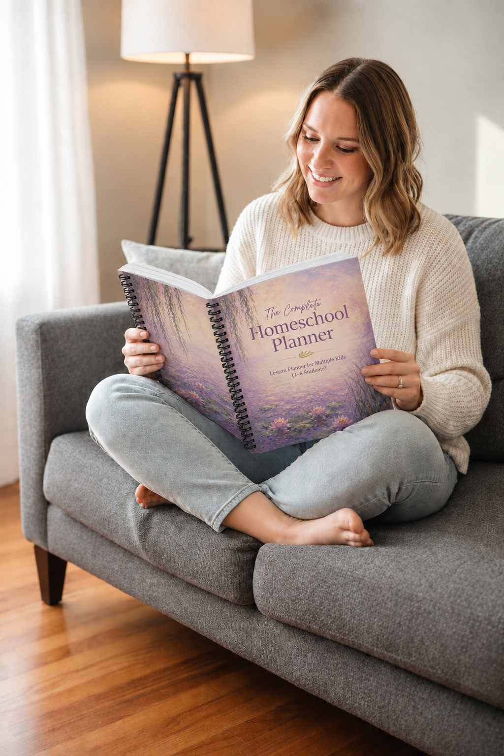Woman holding the accurate Monet homeschool planner